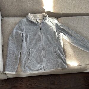 The North Face Gray Fleece Jacket with Full-Zip Closure and Standing Collar